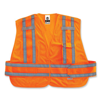 GloWear 8244PSV Class 2 Expandable Public Safety Hook and Loop Vest, Polyester, X-Large/2X-Large, Orange