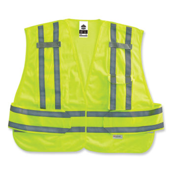 GloWear 8244PSV Class 2 Expandable Public Safety Hook and Loop Vest, Polyester, X-Large/2X-Large, Lime