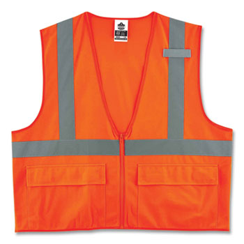 GloWear 8225Z Class 2 Standard Solid Vest, Polyester, Orange, Large/-Large