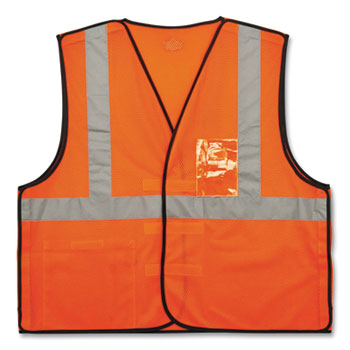 GloWear 8216BA Class 2 Breakaway Mesh ID Holder Vest, Polyester, 4X-Large/5X-Large, Orange