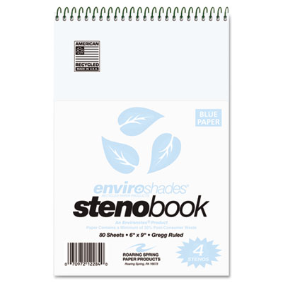 Enviroshades Steno Notebook, Gregg, 6 x 9, Blue, 80 Sheets, 4/Pa