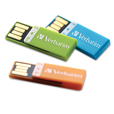 Clip-It USB 2.0 Flash Drive, 4G, 3-Pack:  Blue, Green, Orange