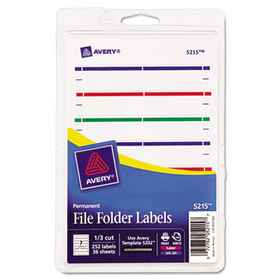 Print or Write File Folder Labels, 11/16 x 3-7/16, White/Assorte
