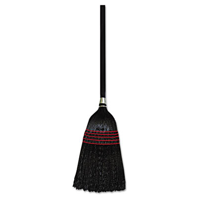 Flag-Tip Push Broom, Poly Bristles, 42" Handle, Natural/Black, 1