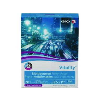 xerox™ Vitality Multipurpose Printer Paper Vitality Multipurpose Print Paper, 92 Bright, 3-Hole, 20 lb Bond Weight, 8.5 x 11, White, 500/Ream