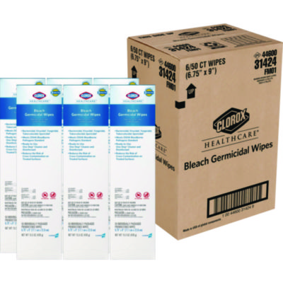 Bleach+Germicidal+Wipes+1-Ply+6.75+x+9+Unscented+White+50%2fBox+6+Boxes%2fCarton+31424