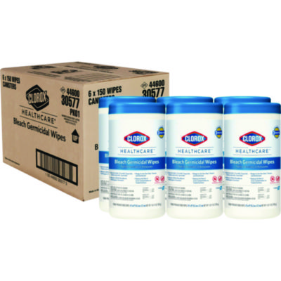 Bleach+Germicidal+Wipes+1-Ply+6+x+5+Unscented+White+150%2fCanister+6+Canisters%2fCarton+30577