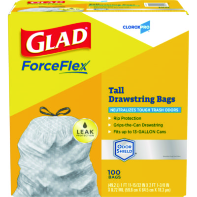 Glad+ForceFlex+Tall+Kitchen+Drawstring+Trash+Bags+13gal+23.75x24.88+Gray+100Ct