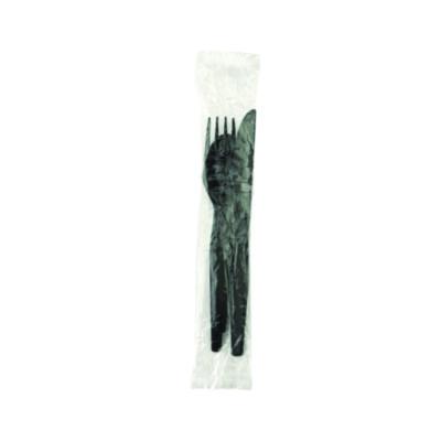 Dixie® Individually Wrapped Heavyweight Cutlery Set, Fork/Knife/Spoon, Plastic, Black, 250/Carton