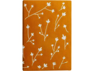 Denik Embroidered Vegan-Leather Layflat Flexible Cover Journal Vegan-Leather Layflat Flexible Cover Journal, Samantha Branches/Leaves, College Rule, Orange/Cream Cover, (72) 8 x 5.5 Sheets