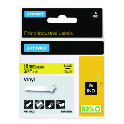 DYMO+Industrial+Vinyl+Labels%2c+3%2f4%22+-+Black+on+Yellow