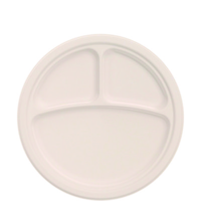 Compostable+Fiber+Dinnerware+ProPlanet+Seal+3-Compartment+Plate+10.2%22+dia+Natural+500%2fCarton+10FBRP3