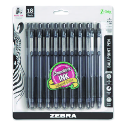 Z-Grip+Ballpoint+Pen+Retractable+Medium+1+mm+18%2fPack+ZEB22218