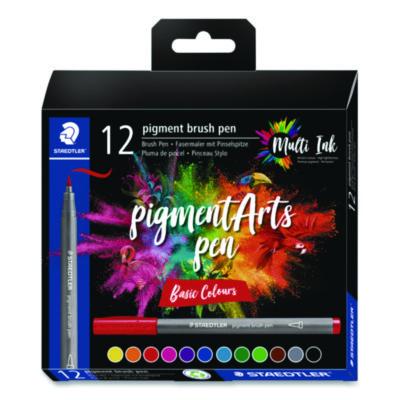 Staedtler® Pigment Brush Pen Set, Medium-Firm, Assorted Basic Colors, 12/Pack