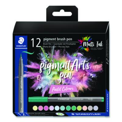 Staedtler® Pigment Brush Pen Set, Medium Firm, Assorted Pastel Colors, 12/Pack