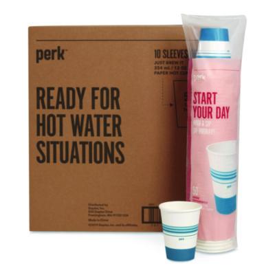 Perk™ Paper Hot Cups Paper Hot Cups, 12 oz, White/Blue, 500/Carton