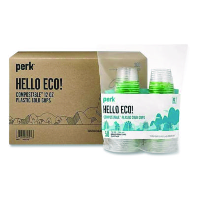 Perk+Eco-ID+Compostable+Plastic+Cold+Cups+12+oz+Clear%2fGreen+300%2fCarton+PK56195