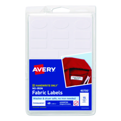 Avery+Kids+No-Iron+Fabric+Labels+Handwrite+Only+Assorted+Shapes+White+45Ct+40700