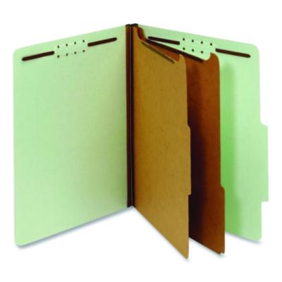 Pendaflex® Reinforced Pressboard Classification Folders, 2/5 Tab, Expands 2.5", 2 Dividers, 6 Fasteners, Letter Size, Light Green, 10/BX