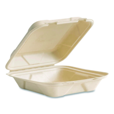 Nourish+Molded+Fiber+Takeout+Containers+Compostable+7.9+x+7.9+x+2.9+White+Sugarcane+200%2fCarton+VWHC81NFA