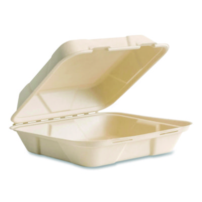 Nourish+Molded+Fiber+Takeout+Containers+Compostable+9+x+9+x+3+White+Sugarcane+200%2fCarton+VWHC91NFA