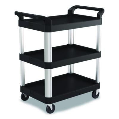 Suncast Commercial® Three-Shelf Service Cart, Metal/Plastic, 3 Shelves, 300 lb Capacity, 20" x 34" x 37.92", Black