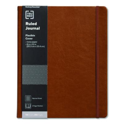 TRU RED™ Flexible-Cover Business Journal Flexible-Cover Business Journal with Elastic Closure, 1-Subject, Narrow Rule, Cognac Cover, (128) 10 x 8 Sheets