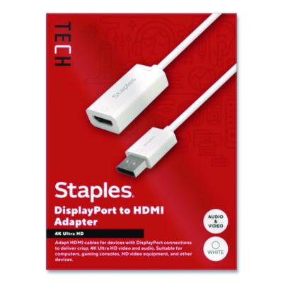 Staples TECH DisplayPort to HDMI Audio/Video Adapter DisplayPort to HDMI Audio/Video Adapter, 6", White