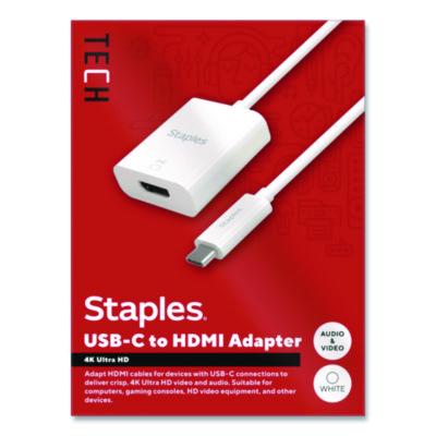 Staples TECH USB-C to HDMI Audio/Video Adapter USB-C to HDMI Audio/Video Adapter, 6", White