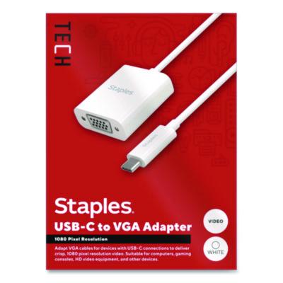 Staples TECH USB-C to VGA Audio/Video Adapter USB-C to VGA Audio/Video Adapter, 6", White