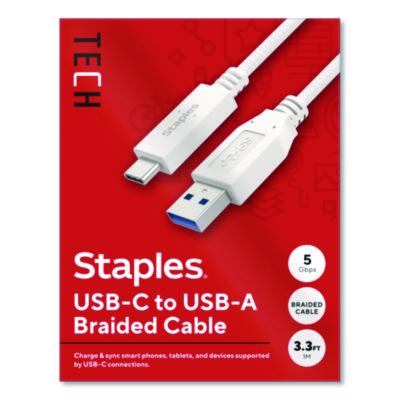 Staples TECH USB-C to USB-A 3.1 Charging Cable USB-C to USB-A 3.1 Charging Cable, 3.3 ft, White