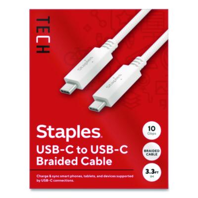 Staples TECH USB-C to USB-C 3.2 Charging Cable USB-C to USB-C 3.2 Charging Cable, 3.3 ft, White