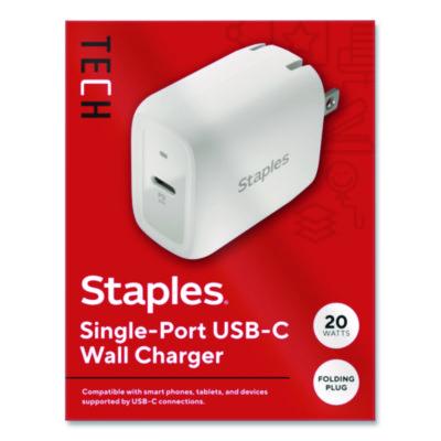 Staples TECH USB-C Wall Charger USB-C Wall Charger, 20 W, 1 Port, White