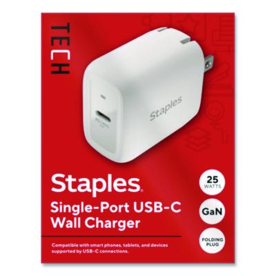 Staples TECH GaN USB-C Wall Charger GaN USB-C Wall Charger, 25 W, 1 Port, White