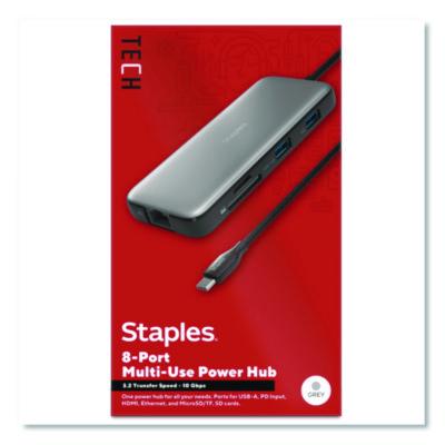 Staples TECH USB 3.0 Hubs USB 3.0 Hubs, 8-Port, Gray