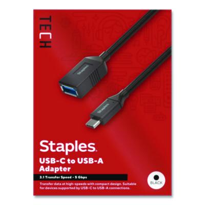 Staples TECH USB-C to USB-A Audio/Video Adapter USB-C to USB-A Audio/Video Adapter, 6", Black