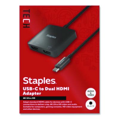 Staples TECH USB-C to HDMI Audio/Video Adapter USB-C to HDMI Audio/Video Adapter, 6", Black