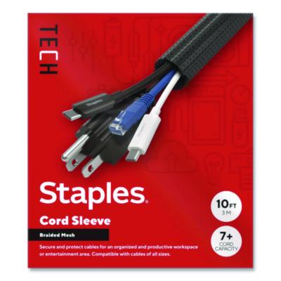 Staples TECH Cord Sleeve Cord Sleeve, 10 ft, Black