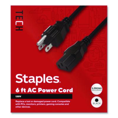 Staples TECH AC Power Cord AC Power Cord, 6 ft, Black