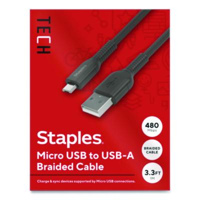 Staples TECH Micro USB to USB-A 2.0 Charging Cable Micro USB to USB-A 2.0 Charging Cable, 3.3 ft, Black