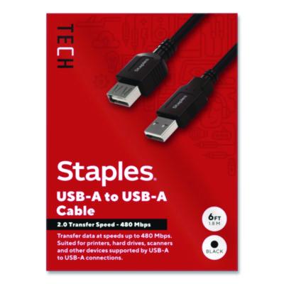 Staples TECH USB-A to USB-A 2.0 Cable USB-A to USB-A 2.0 Cable, 6 ft, Black