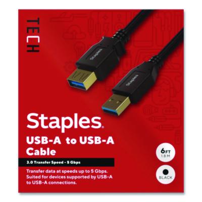 Staples TECH USB-A to USB-A 3.0 Cable USB-A to USB-A 3.0 Cable, 6 ft, Black