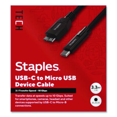 Staples TECH USB-C to Micro USB Type-B 3.1 Cable USB-C to Micro USB Type-B 3.1 Cable, 6 ft, Black