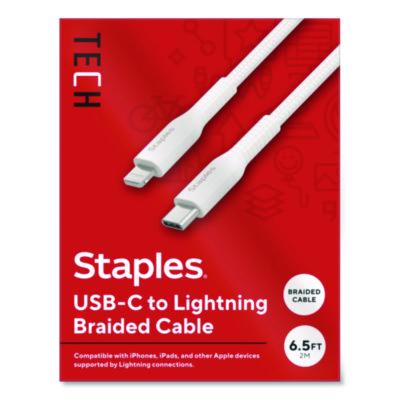 Staples TECH Lightning to USB-C 2.0 Charging Cable Lightning to USB-C Charging Cable, 6.6 ft, White
