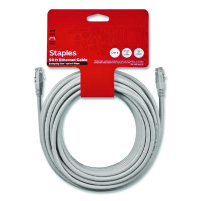 Staples TECH CAT6 Ethernet Cable CAT6 Ethernet Cable, 50 ft, Gray