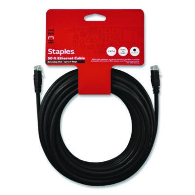 Staples TECH CAT6 Ethernet Cable CAT6 Ethernet Cable, 50 ft, Black