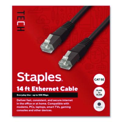 Staples TECH CAT5e Ethernet Cable CAT5e Ethernet Cable, 14 ft, Gray