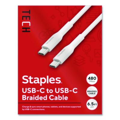Staples TECH Lightning to USB-C 2.0 Charging Cable Lightning to USB-C 2.0 Charging Cable, 6.5 ft, White