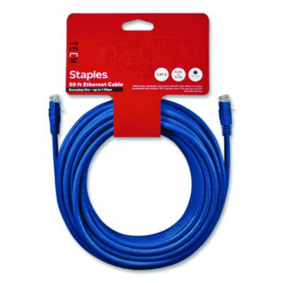 Staples TECH CAT6 Ethernet Cable CAT6 Ethernet Cable, 50 ft, Blue