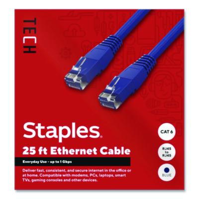 Staples TECH CAT6 Ethernet Cable CAT6 Ethernet Cable, 25 ft, Blue